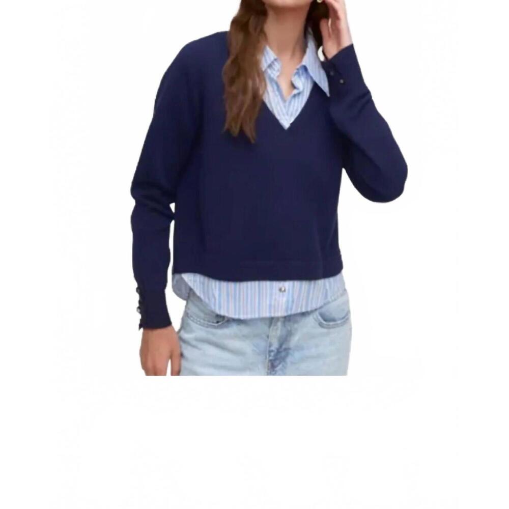 NEW J. SOCIETY long sleeve twofer sweater in navy